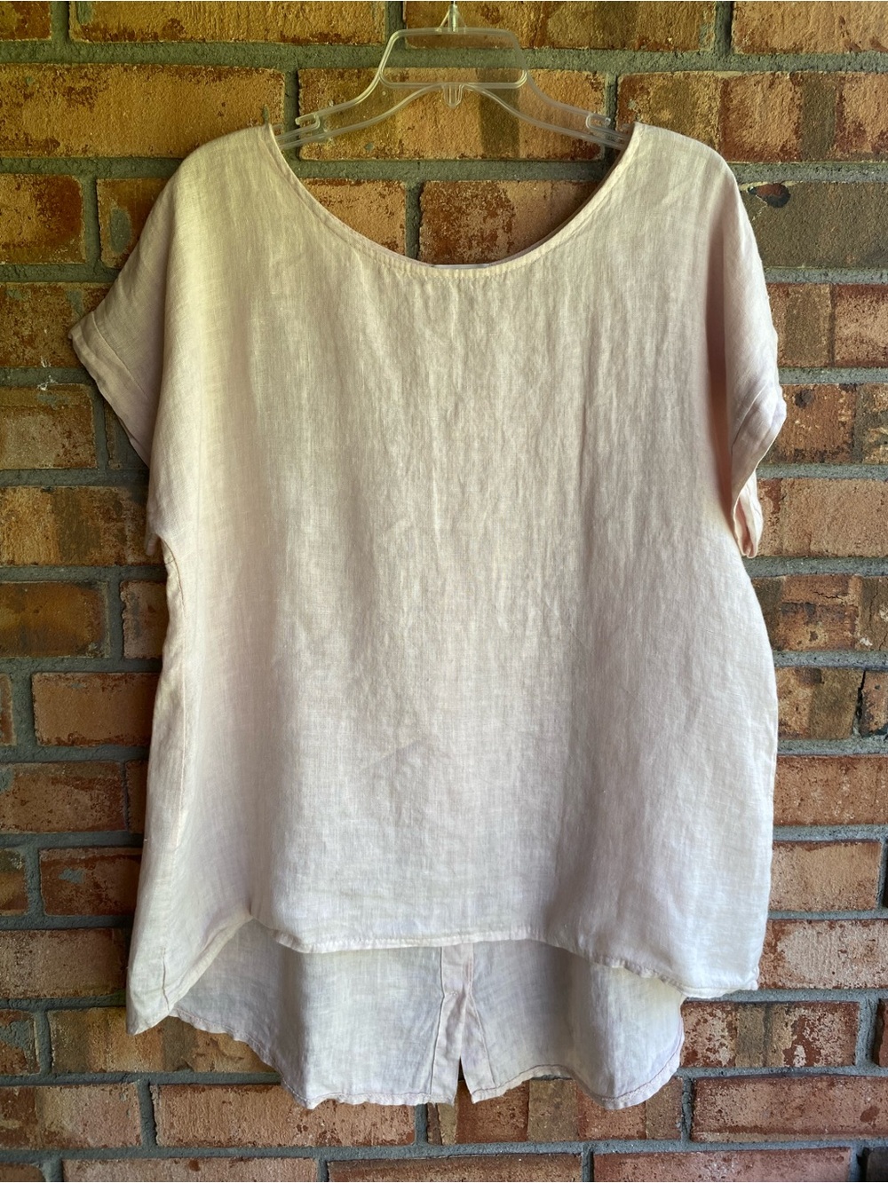 Terzo Millennio 100% Linen Neutral Short Sleeve High Low Tunic Blouse Large